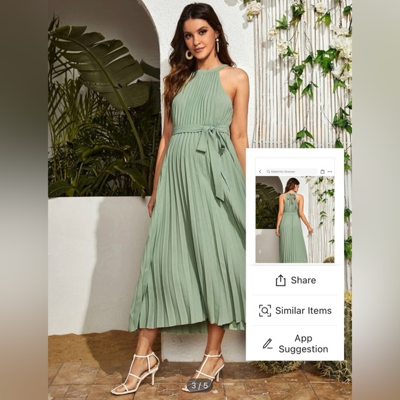 SHEIN Sage Green Pleated Maternity Maxi Dress Halter NWOT Size L - Picture 5 of 5